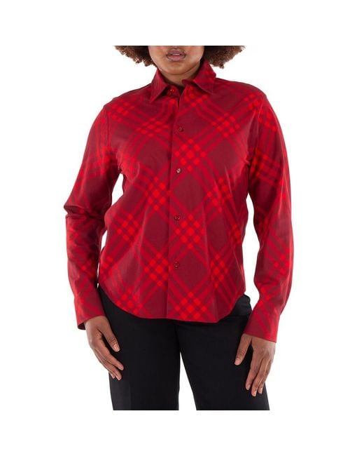 Burberry Red Check Pattern Long Sleeve Shirt, Brand Size 6 (Us