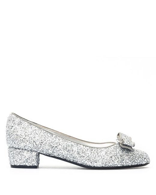 Ferragamo Metallic Salvatore Vara Bow Glitter Pump Shoes, Brand Size 5.5