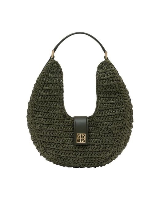 Anine Bing Green Crocheted Cotton Shoulder Bag