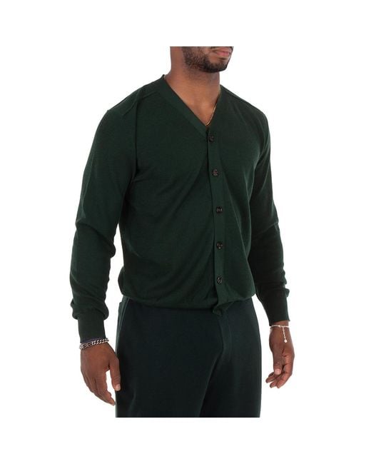 Burberry Green Relaxed Fit Wool V-Neck Cardigan for men