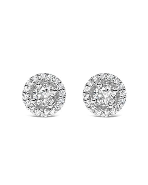 Haus of Brilliance Metallic 14K 3/4 Cttw Lab Grown Diamond Solitaire With Halo Stud Earrings (G-H Color, Vs2-Si1 Clarity)