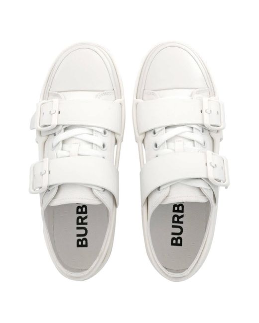 Burberry White Vers Cotton And Leather Belted Low-top Sneakers for men