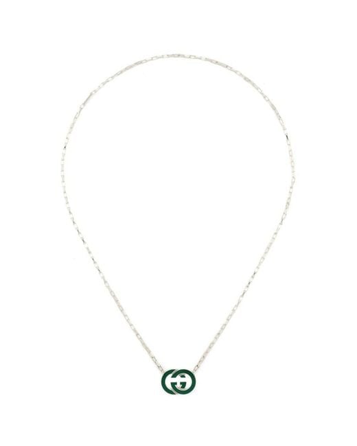 Gucci Metallic Interlocking G Sterling Necklace With Enamel Pendant