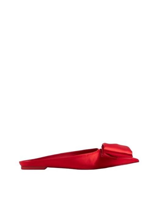 Ferragamo Red Asymmetric-Bow Satin Mules