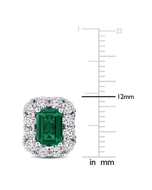 Created Forever Green 1 4/5Ct Tgw Created Emerald And 1 1/3Ct Tw Lab-Grown Diamond Halo Stud Earrings