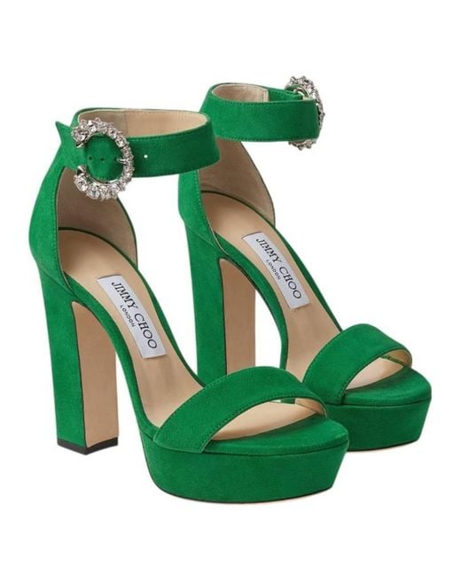 Jimmy Choo Green Mionne 120 Suede Platform Sandals, Brand Size 36.5 Us