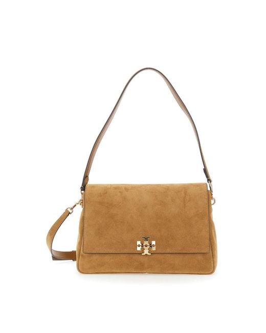 Tory Burch Brown Charlie Medium Suede Shoulder Bag