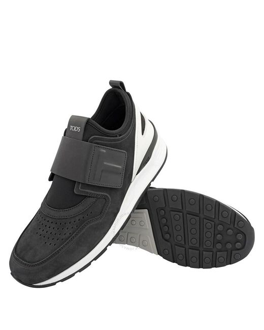 Tod's Black Suede And Fabric Velcro Strap Sneakers for men