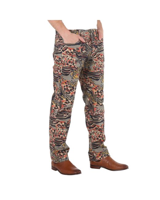 Roberto Cavalli Brown Animalier Camouflage Print Straight Fit Cotton Jeans for men