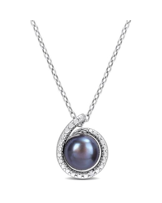 Amour Blue 8-8.5Mm Freshwater Cultured Pearl And Diamond Accent Swirl Pendant With Chain