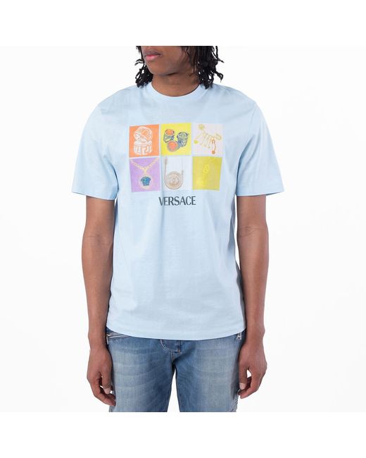 Versace Blue Pop Jewels Cotton T-Shirt for men