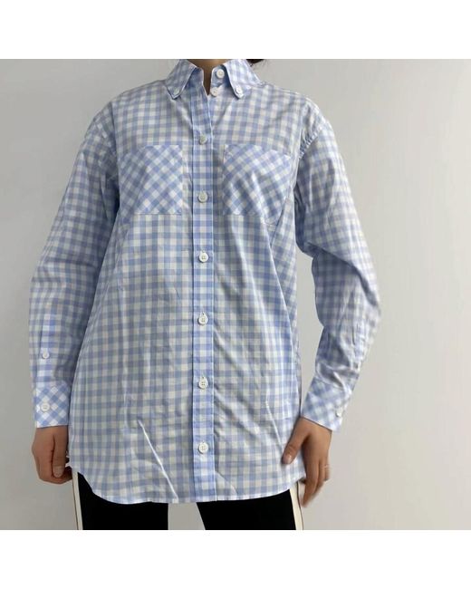 Burberry Blue Pale Pattern Gingham Cotton Poplin Shirt Dress