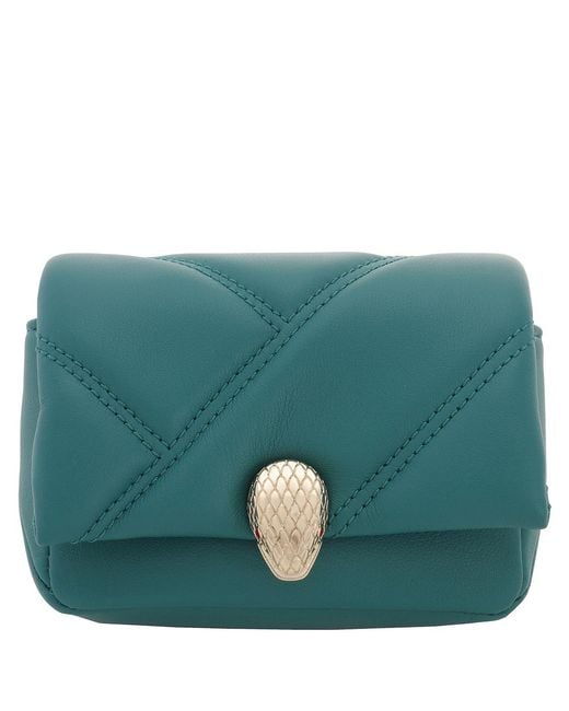 BVLGARI Green Serpenti Cabochon Micro Leather Bag