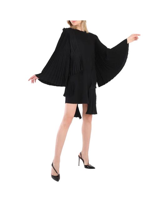 MM6 by Maison Martin Margiela Black Mm6 Asymmetrical Pleated Cotton Jersey Dress