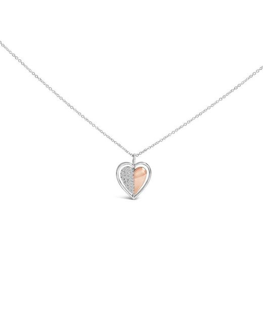 Haus of Brilliance Metallic 10K Rose Plated Sterling 1/5 Cttw Diamond Two-Tone Heart Pendant Necklace