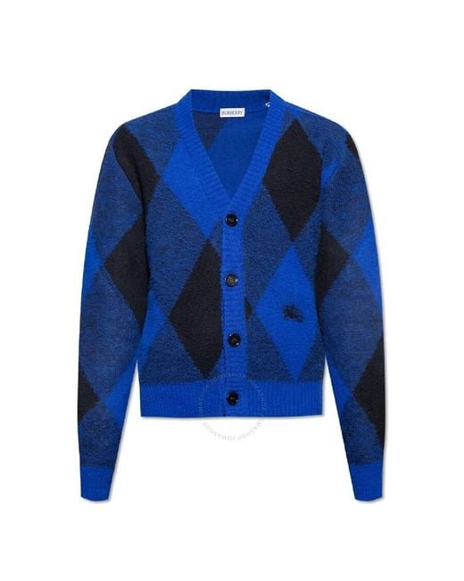 Burberry Blue Argyle-Check Wool Cardigan for men