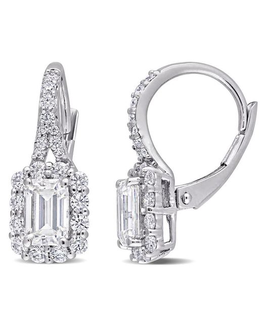 Amour Metallic 1 5/8 Ct Dew Created Moissanite Halo Leverback Earrings