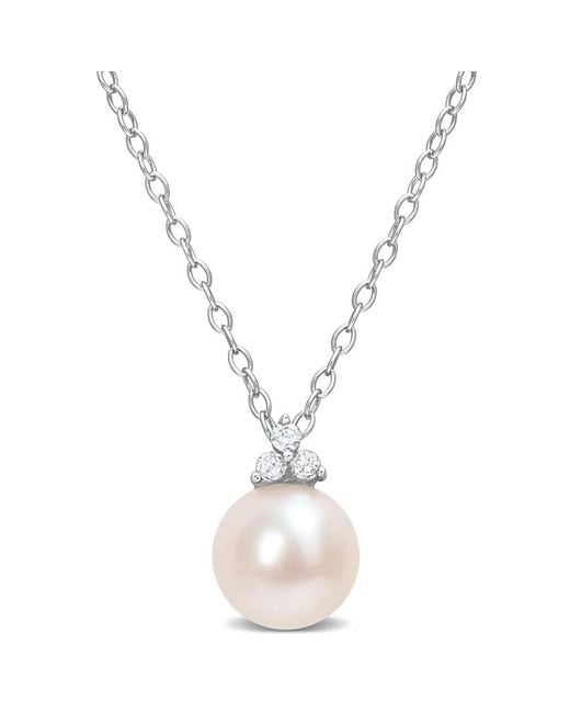 Amour Metallic 8-8.5Mm Freshwater Cultured Pearl And Diamond Accent Pearl Pendant With Chain