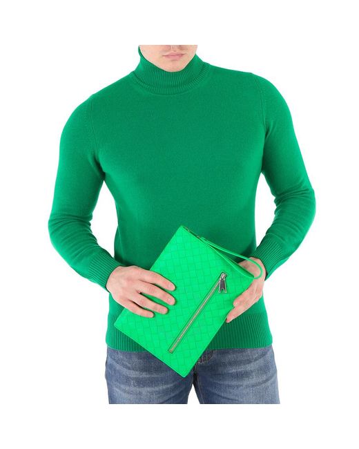 Bottega Veneta Green Parakeet Small Intrecciato Leather Document Case for men