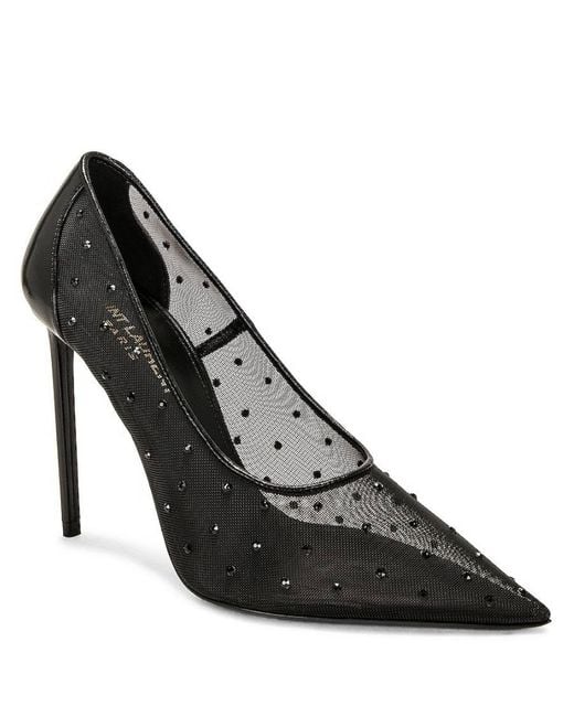 Saint Laurent Black Rhinestone Mesh Anja Pumps, Brand Size 38 Us