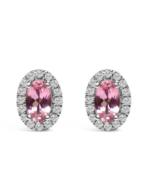 Haus of Brilliance Pink 10K 5X3 Mm Oval Tourmaline And Diamond Halo Stud Earrings (I-J Color, I1-I2 Clarity)