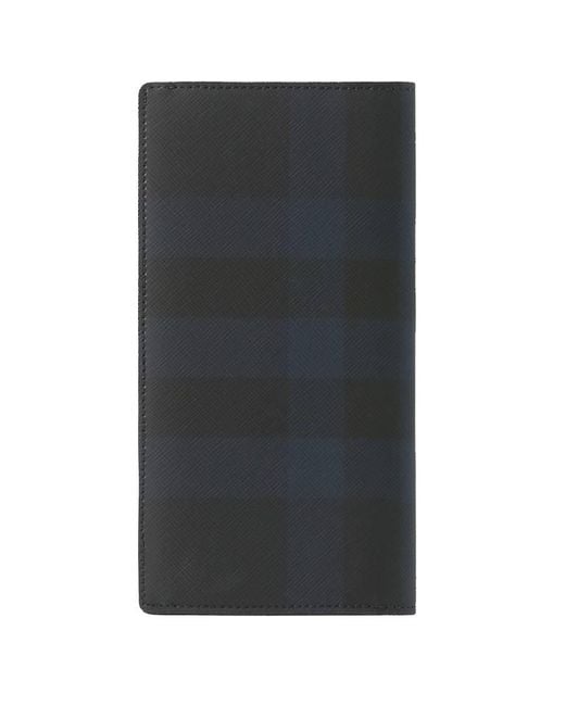 Burberry Gray Check Leather Long Wallet for men