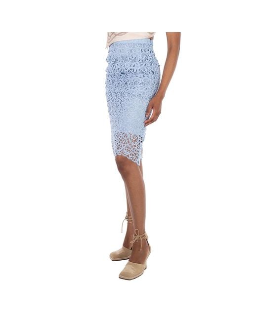 Burberry Blue Lace Embroidery Cotton Blend Pencil Skirt, Brand Size 4 (Us