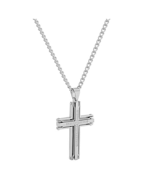 Robert Alton Metallic 1/6Ctw Diamond Stainless Steel Cross Pendant for men