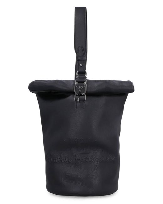 Ferragamo Black Logo Embossed One Shoulder Backpack for men