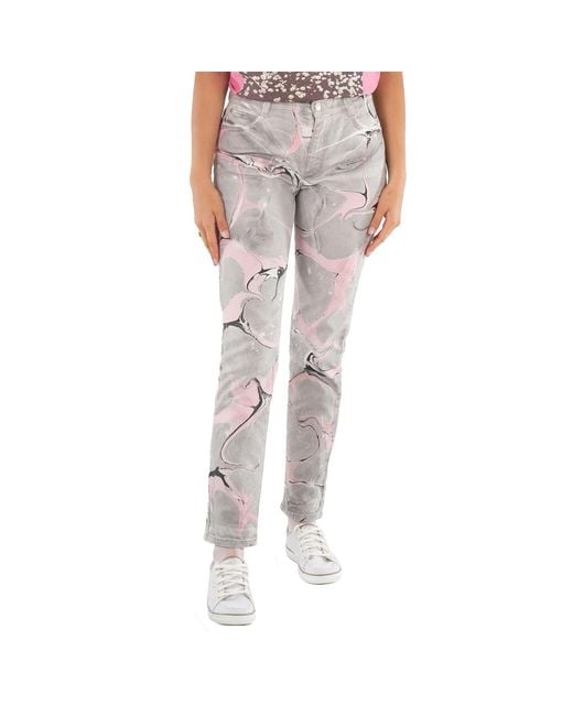 Stella McCartney Gray Skinny Boyfriend Embroidered Logo Jeans, Waist