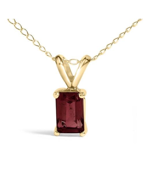 Haus of Brilliance Metallic 14K 6X4Mm Emerald Cut Garnet Solitaire Pendant Necklace