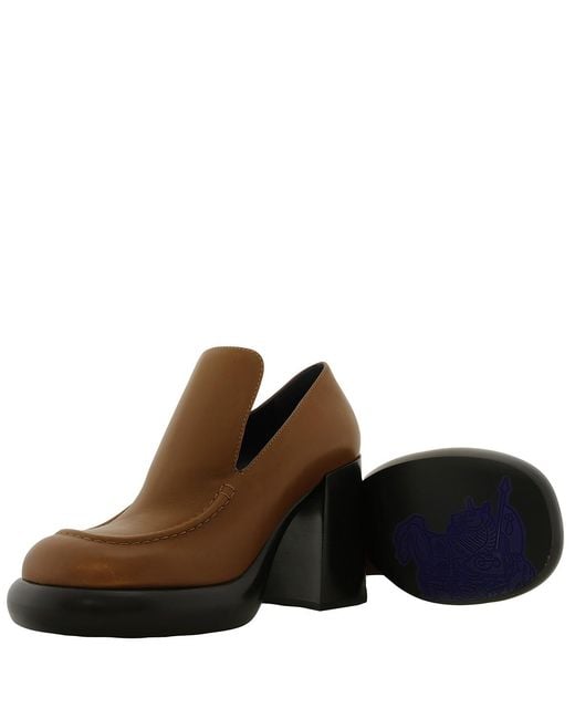 Burberry Brown Leather Wedge 120Mm Heel Loafers, Brand Size 40 Us