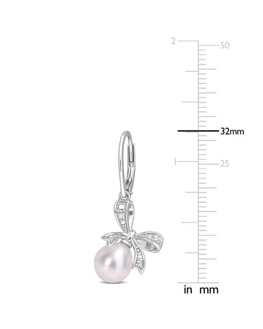 Amour Metallic 7.5-8Mm Freshwater Cultured Pearl And Diamond Accent Bow Leverback Earrings