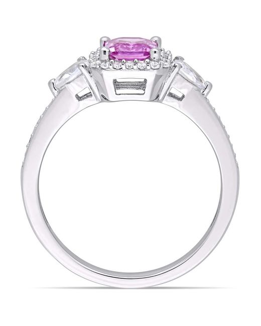 Amour Metallic Octagon Shape Sapphire, Pear Shape Sapphire And 1/6 Ct Tw Diamond Halo 3-Stone Ring for men