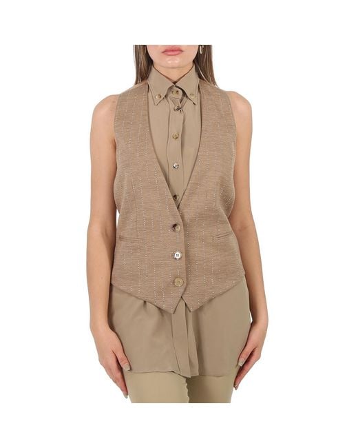 Burberry Natural Pecan Melange Shirt Detail Wool Blend Waistcoat, Brand Size 4 (Us