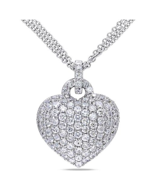 Amour Metallic 3 1/2 Ct Tgw Created Sapphire Heart Pendant With Triple-Strand Chain