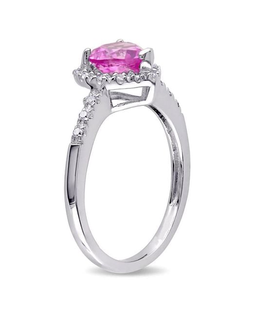 Amour Metallic 1/10 Ct Tw Diamond And Created Sapphire Heart Halo Ring for men