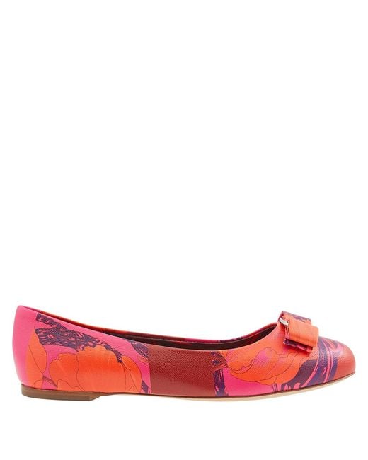 Ferragamo Red Salvatore Floral Varina Icon Ballerina Shoes, Size 5.5