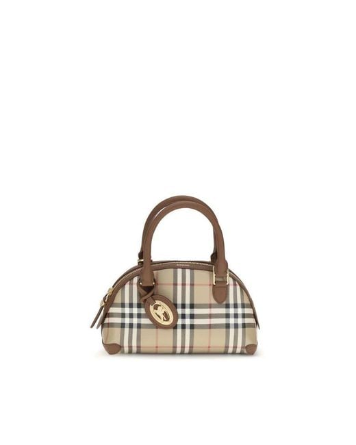 Burberry Brown Check Canvas Top Handle Bag