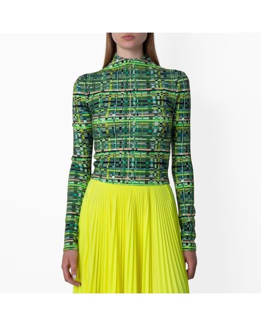 Ferragamo Green Technical Jersey Check Pattern Top, Brand Size Tc
