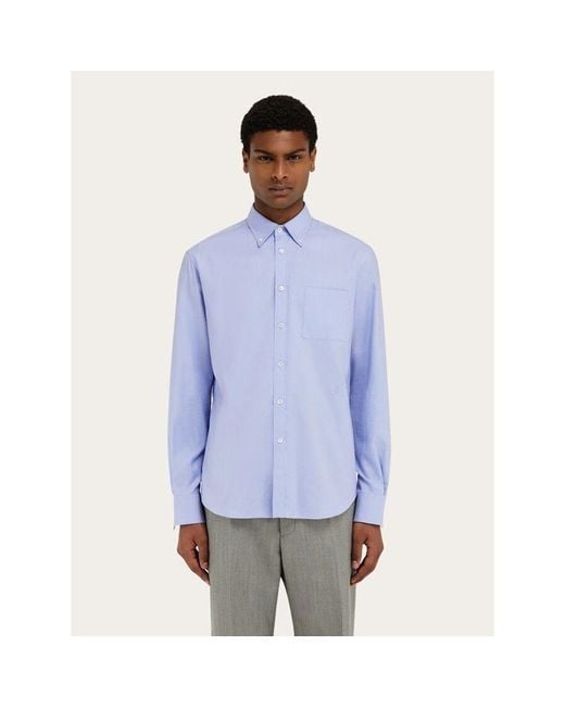 Ferragamo Blue Light Cotton Shirt, Brand Size 40 Us for men