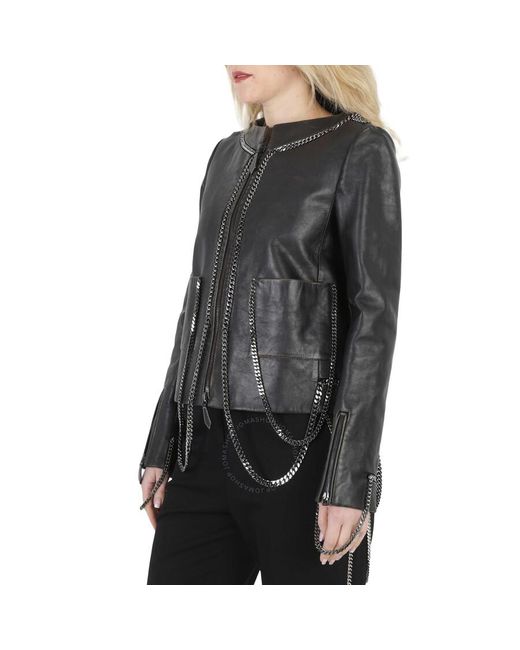 Burberry Black Draped Chain-link Detail Leather Jacket