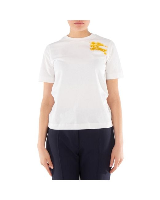 Burberry White Logo Printed Crewneck Cotton T-Shirt
