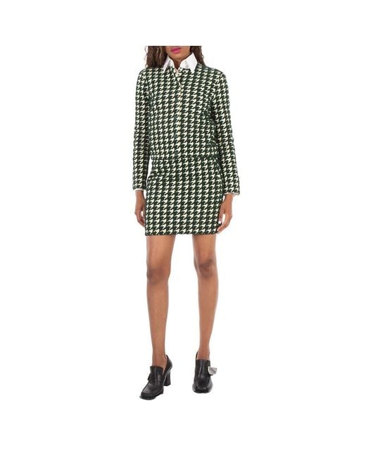 Burberry Green Houndstooth Cotton-Blend Cardigan