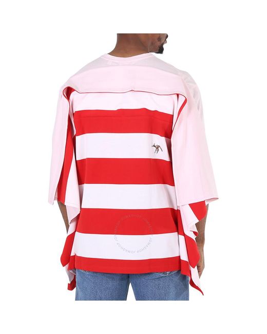 Burberry White Pale Striped Cape Detail Cotton Oversized T-shirt for men