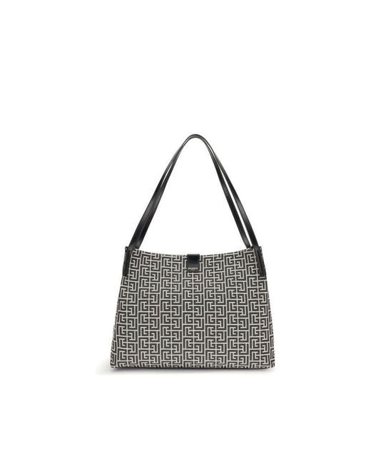 Balmain Black Cotton Geometric-Jacquard Shoulder Bag