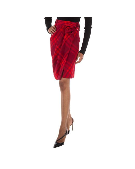 Burberry Red Check Print Wool Skirt, Brand Size 2 Us