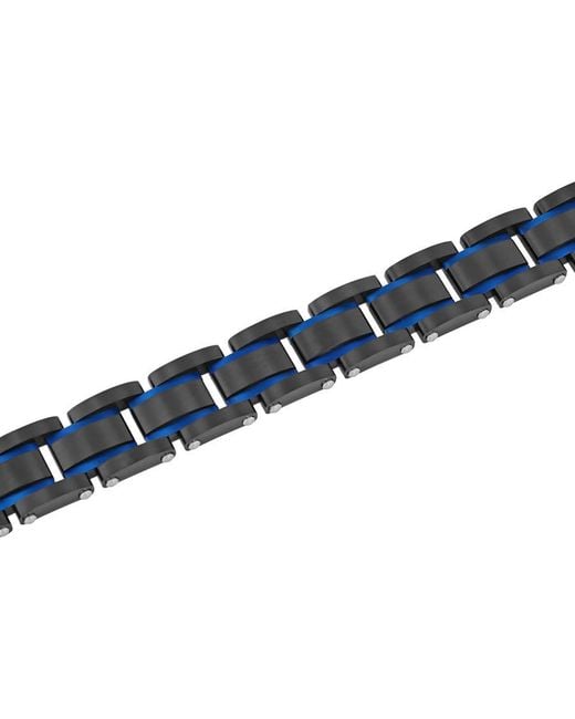 Robert Alton Blue Stainless Steel & Textured Link Bracelet for men