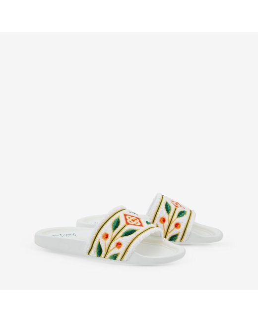 Casablanca White Embroidered Terry Slides, Brand Size 42 (Us for men
