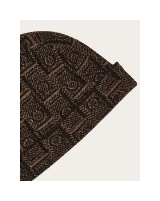 Ferragamo Brown Wool Jacquard Hat for men